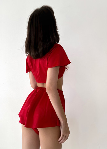 Красная всесезон пижама (топ, шорты) топ + шорты Kari Shop Atelier