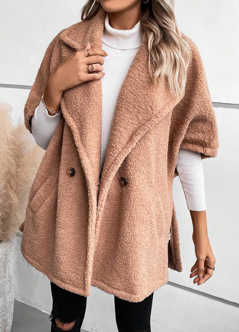 Пісочне демісезонне Пальто двобортне SHEIN