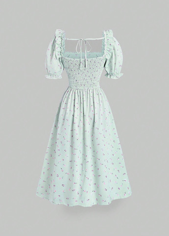 Мятное кэжуал платье клеш SHEIN с цветочным принтом