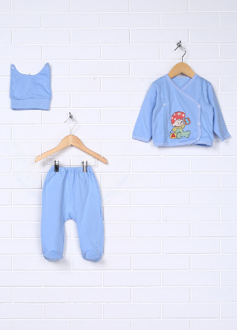Блакитний демісезонний комплект (рапашонка, повзунки, шапка) Baby Art