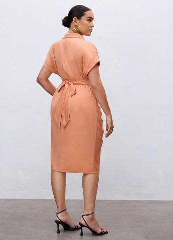 Персикова кежуал сукня сукня-сорочка SHEIN однотонна