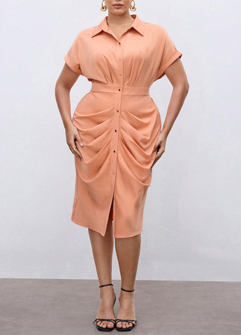 Персикова кежуал сукня сукня-сорочка SHEIN однотонна