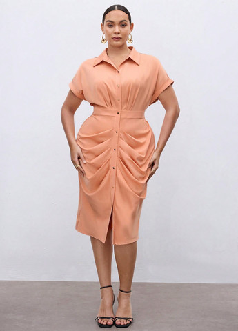 Персикова кежуал сукня сукня-сорочка SHEIN однотонна