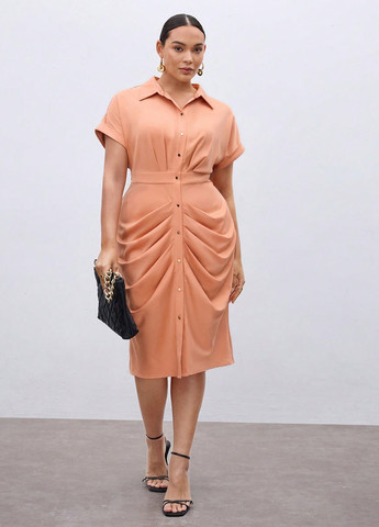 Персикова кежуал сукня сукня-сорочка SHEIN однотонна
