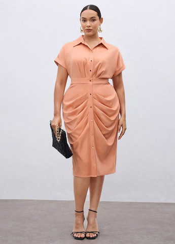 Персикова кежуал сукня сукня-сорочка SHEIN однотонна
