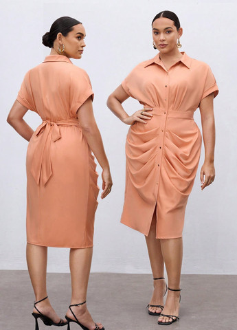 Персикова кежуал сукня сукня-сорочка SHEIN однотонна