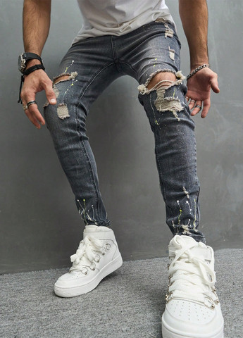 Темно-синие демисезонные слим джинсы SHEIN