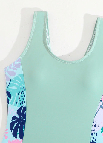 Бирюзовый летний комплект (купальник, шорты) танк, слитный SHEIN