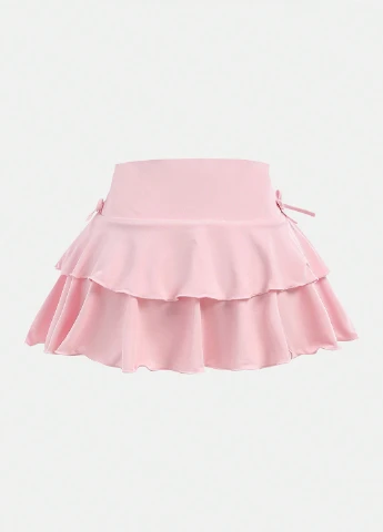 Розовый летний костюм (топ, юбка-шорты) SHEIN