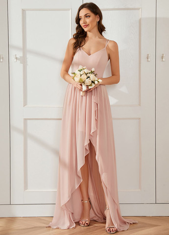 Пудровое вечернее платье клеш SHEIN однотонное