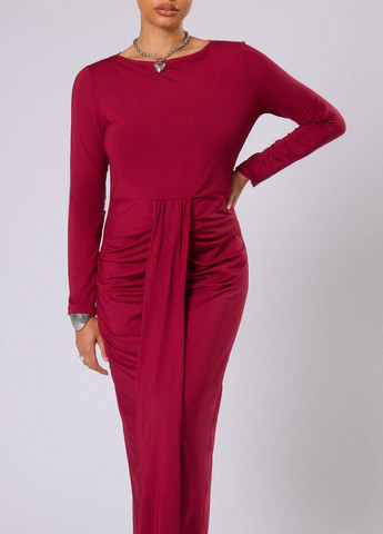 Бордова вечірня сукня силуетна SHEIN однотонна