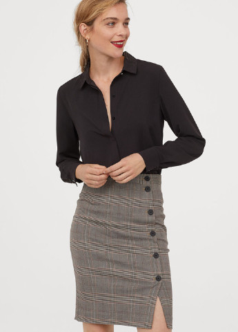 Серо-коричневая кэжуал в клетку юбка H&M карандаш