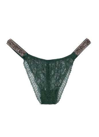 Трусы Victoria's Secret бикини однотонные темно-зелёные повседневные полиамид, гипюр