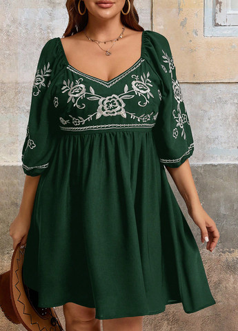 Темно-зелена кежуал сукня в стилі армпір SHEIN з квітковим принтом