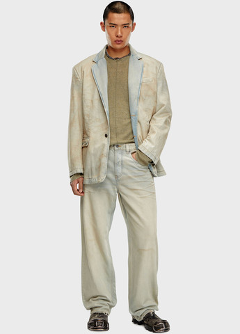 Светло-голубые демисезонные мешковатые, прямые джинсы Diesel