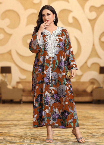 Комбинированное кэжуал платье а-силуэт SHEIN с цветочным принтом