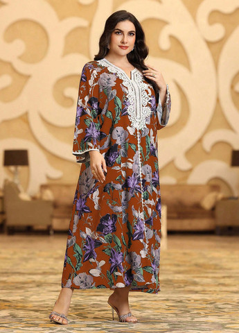 Комбинированное кэжуал платье а-силуэт SHEIN с цветочным принтом