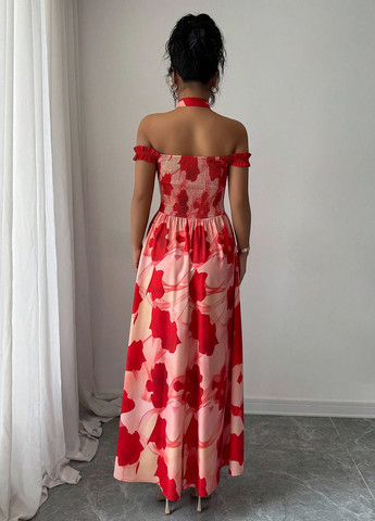 Комбінована святковий, кежуал сукня з відкритими плечима SHEIN з квітковим принтом