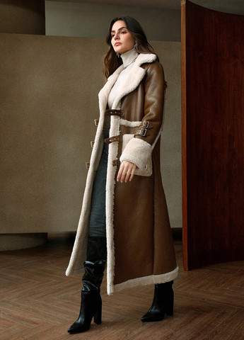 Коричневое зимнее Пальто однобортное SHEIN