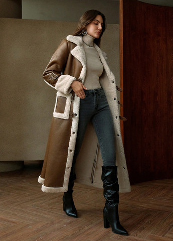 Коричневое зимнее Пальто однобортное SHEIN