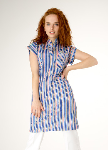 Синее кэжуал базовое летнее платье - рубашка футляр INNOE в полоску