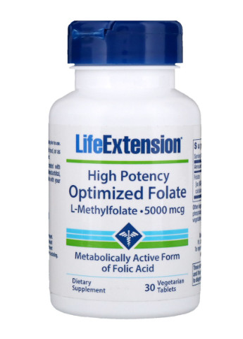 Высокоактивный оптимизированный фолат, High Potency Optimized Folate,, 5000 mcg, 30 Вегетарианских капсул Life Extension (228293299)