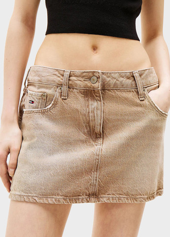 Бежевая джинсовая однотонная юбка Tommy Jeans