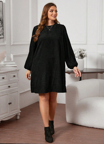 Черное вечернее, кэжуал платье а-силуэт SHEIN однотонное