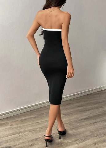 Черное кэжуал платье бандо SHEIN однотонное