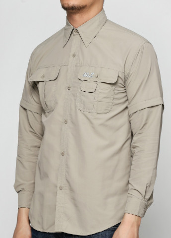 Темно-бежевая кэжуал рубашка однотонная Jack Wolfskin с длинным рукавом