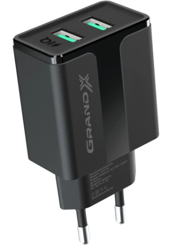 Зарядное устройство 1m) Black (CH-15UMB) Grand-X CH-15UMB (5V/2,1A + DC cable 2,4А USB -> Micro USB (253507347)