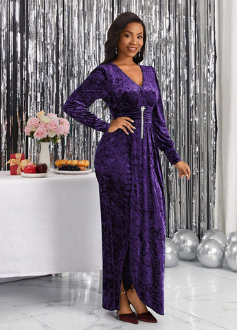 Фиолетовое вечернее платье в стиле ампир SHEIN однотонное