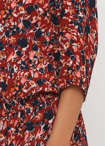 Бордовое кэжуал платье на подкладе No Brand с абстрактным узором