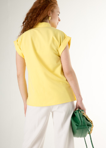 Жёлтая желтая блуза с вышивкой "бамбук" и воротником стойкой INNOE Блуза