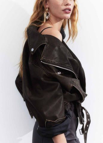 Темно-коричневая демисезонная куртка косуха H&M