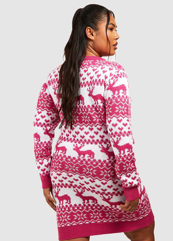 Розовое кэжуал платье платье-свитер Boohoo с орнаментом