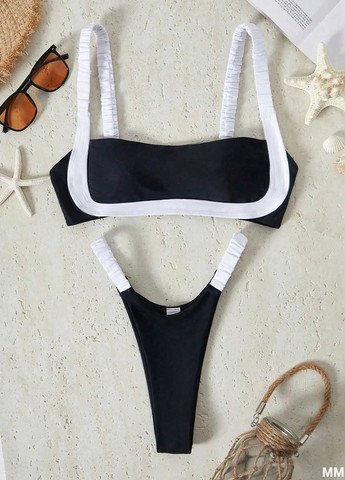 Чорно-білий літній купальник (ліф, трусики) роздільний SHEIN