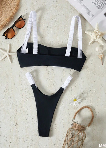 Чорно-білий літній купальник (ліф, трусики) роздільний SHEIN