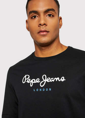 Лонгслів Pepe Jeans London логотип чорний кежуали бавовна, трикотаж