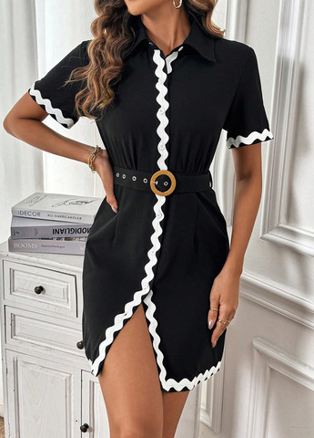 Черное кэжуал платье рубашка SHEIN однотонное