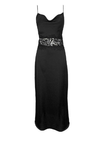 Черное вечернее миди платье в бельевом стиле платье-комбинация, с открытой спиной, а-силуэт, с открытыми плечами Keepsake однотонное