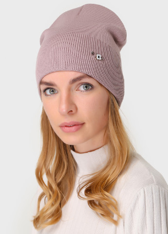 Теплая зимняя женская кашемировая шапка без подкладки 500105 DeMari Маракуйя бини однотонная пудровая кэжуал кашемир