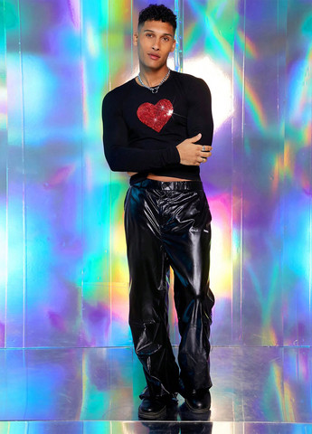 Лонгслів SHEIN сердечка чорний кежуали бавовна, трикотаж