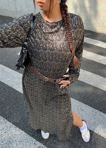 Золотистое кэжуал платье оверсайз SHEIN с абстрактным узором