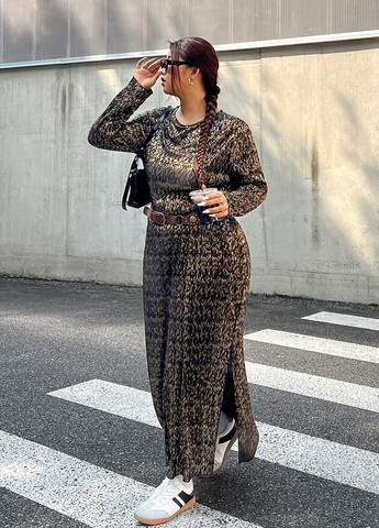 Золотистое кэжуал платье оверсайз SHEIN с абстрактным узором