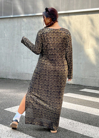 Золотистое кэжуал платье оверсайз SHEIN с абстрактным узором