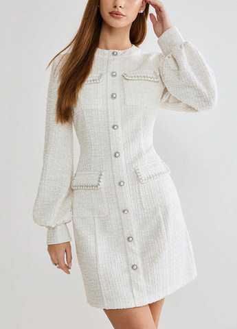 Білий кежуал сукня футляр SHEIN однотонна