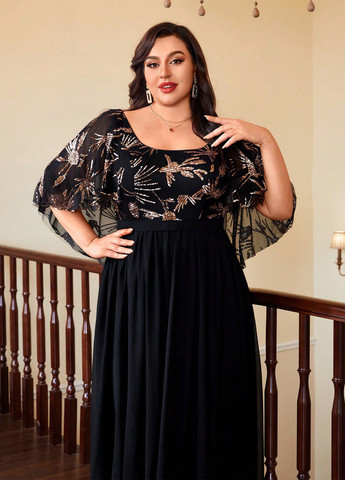 Чорна вечірня, святковий сукня кльош SHEIN однотонна