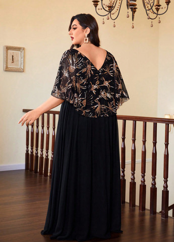 Чорна вечірня, святковий сукня кльош SHEIN однотонна