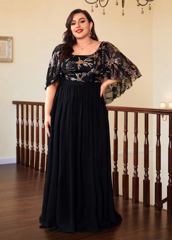 Чорна вечірня, святковий сукня кльош SHEIN однотонна